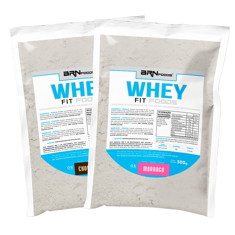 Kit 2x Whey Protein Concentrado em Blend Proteico Refil 500g – BRN Foods Suplemento em pó para ganho de massa muscular