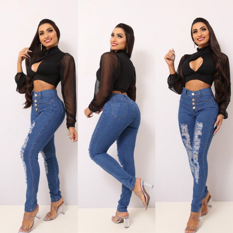 Kit 50 Calças Jeans Femininas em Atacado com Elastano (Lycra) Barata Modelo  Levanta Bum Bum