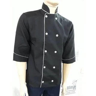 Dolma Chef De Cozinha Preta Com Detalhes Branco