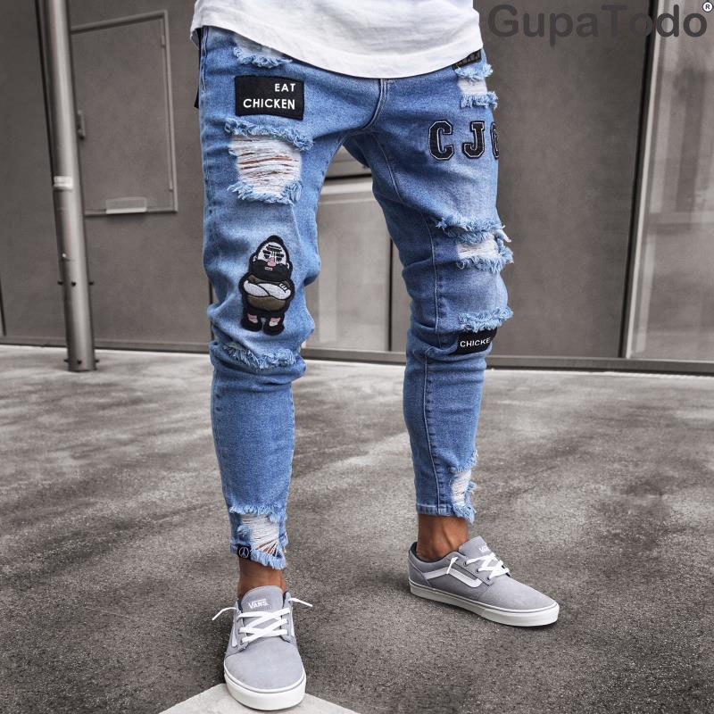 Calça jeans masculina larga, plus size, hip-hop, casual