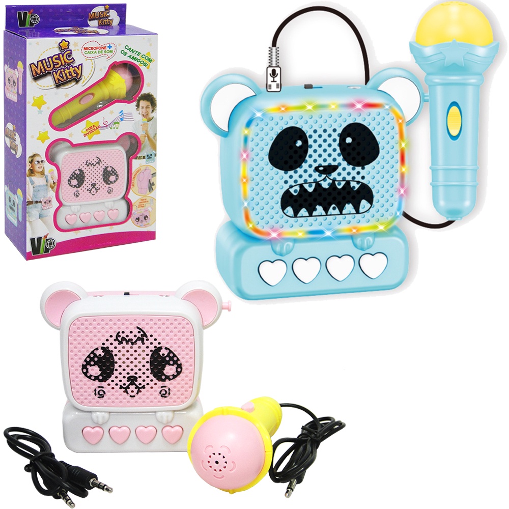 Caixa de Som com Microfone Musical Infantil Music Kitty com Cabo P2 a ...