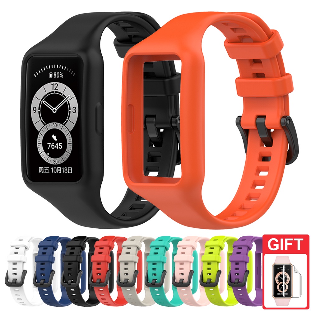 Esporte Silicone Strap Com Caso Pulseira Banda Cobertura Completa Para Huawei Band 6 / Huawei Band 7 / Honor Band 6