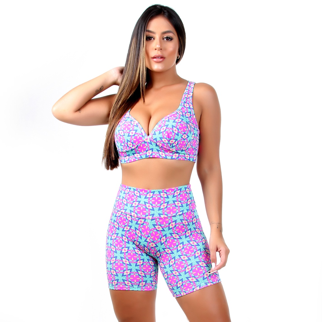 Kit 3 Conjuntos Fitness Top e Short Roupas Femininas Para Academia