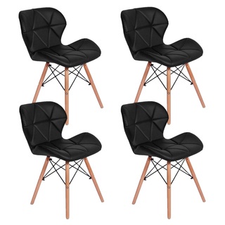 Kit 4 Cadeiras Charles Eames Eiffel Slim Wood Estofada Preta Branca Bege