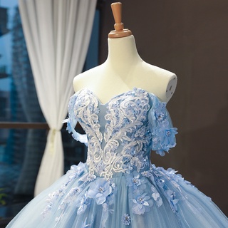 Vestidos De Renda Azul Céu De Luxo Festa Tulle 15 Anos Vintage Bola