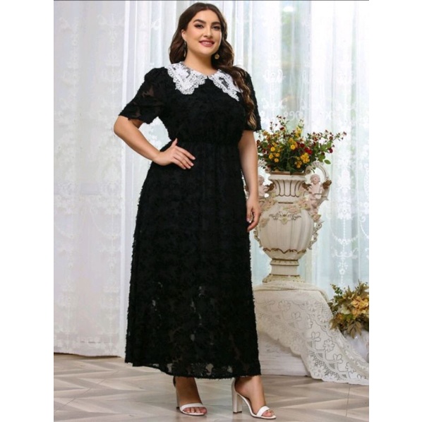 Vestido Shein plus size Wandinha longo vestido preto longo Wednesday Addams