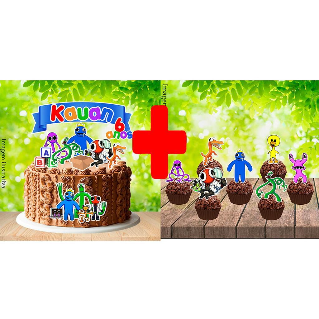 Kit Topo de Bolo + Topinhos Doce Rainbow Friends Topper Cake | Shopee ...