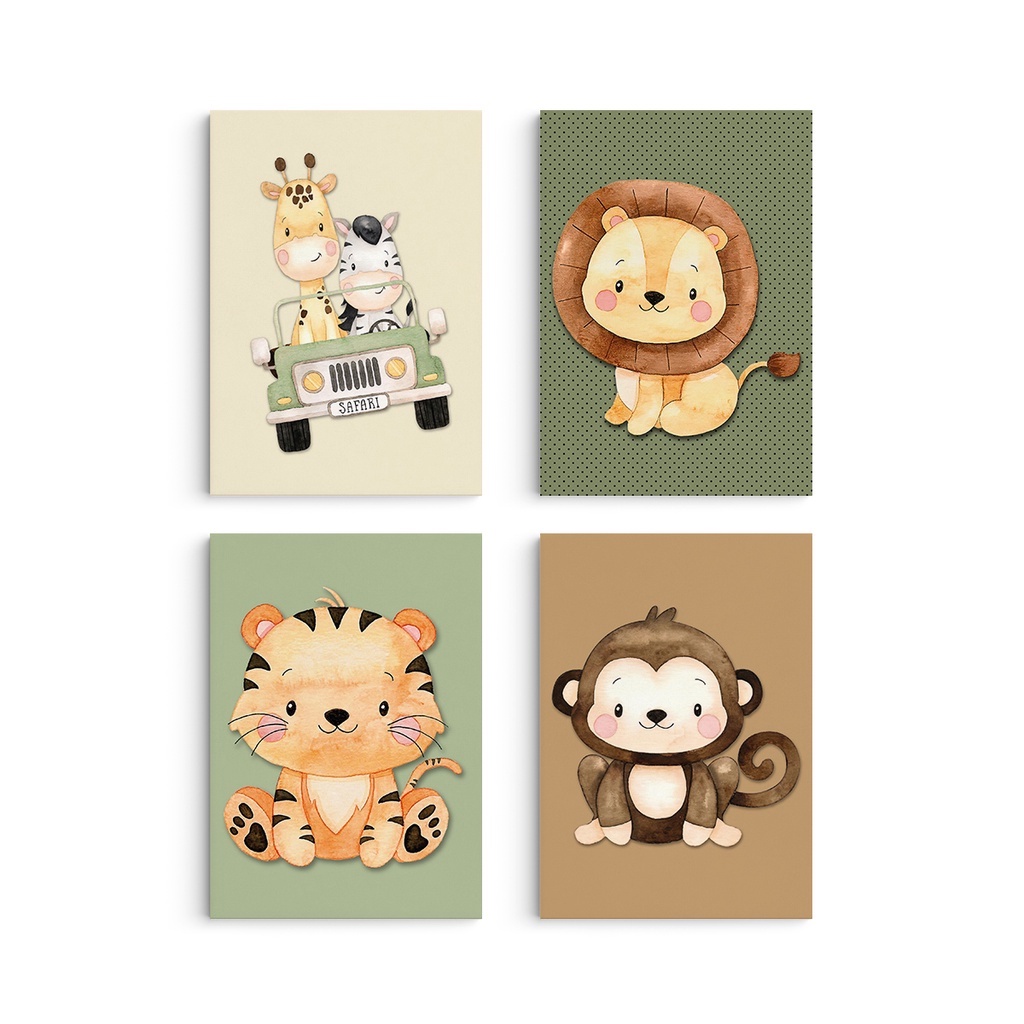 Kit 3 Quadros Decorativos Desenho Infantil Leão Girafa e Macaco -  Deliquadros