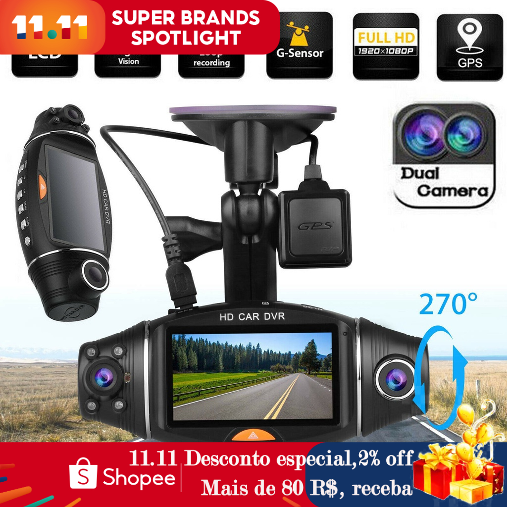 🔥🔥🔥Câmera De Lente Dupla Lcd Veicular Dvr Full Hd 1080p Com Visão ...