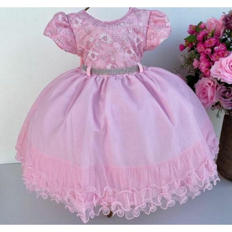 Vestido Infantil de Festa Rosê Luxo Princesa Bebê