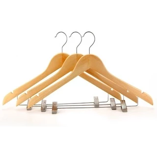 10 Cabides Madeira OnlyforShop Saia Calça Marfim com Presilhas Metal