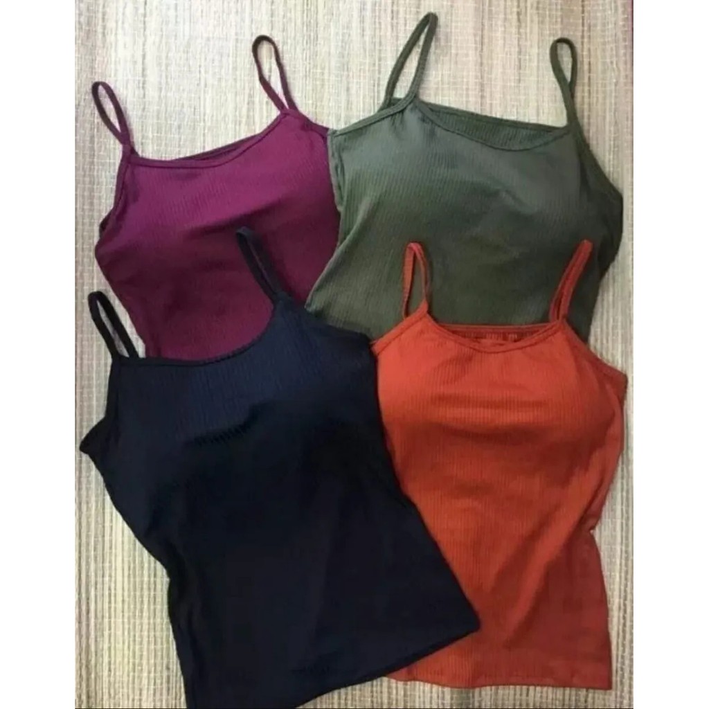 Kit 5 Blusa De Alcinha Canelada Com Bojo Moda Primavera/verão | Shopee ...