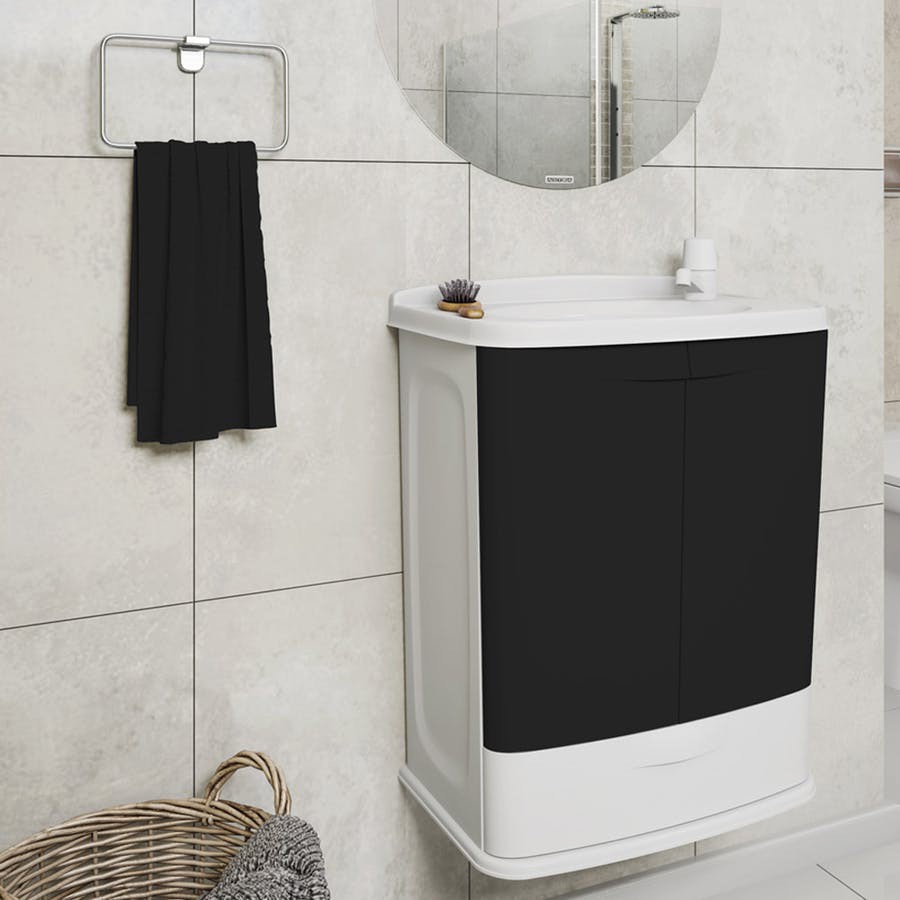 Gabinete plastico com lavatorio Astra 45,5cmx32cmx58,8cm branco com porta preta