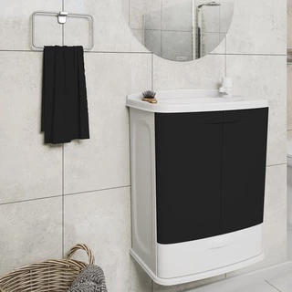 Gabinete plastico com lavatorio Astra 45,5cmx32cmx58,8cm branco com porta preta