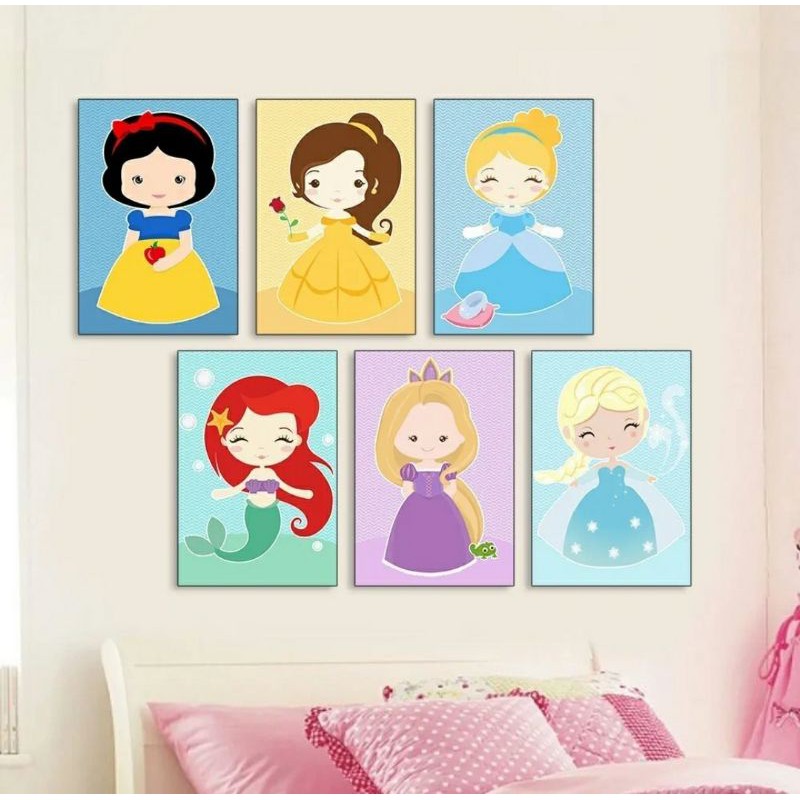 Kit 6 Quadros Princesas Disney Pop Art Decoração Moldura