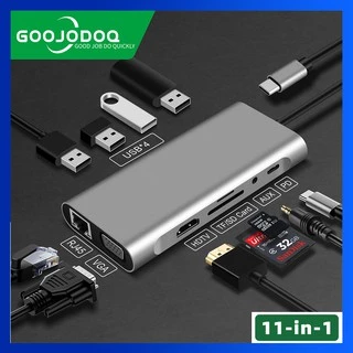 GOOJODOQ USB C hub Adaptador De Tipo 11 Em 1 RJ 45 Conector Porta De Exibição De Cabo VGA Para HDMI 4K Lan Ethernet HDTV PD TF Cartão SD AUX 3.5mmusb