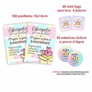 Kit Papelaria Combo Empreendedor Panfletos Agradecimento ao Cliente + Mini cartões Tag sem Furo + Adesivos mod 15