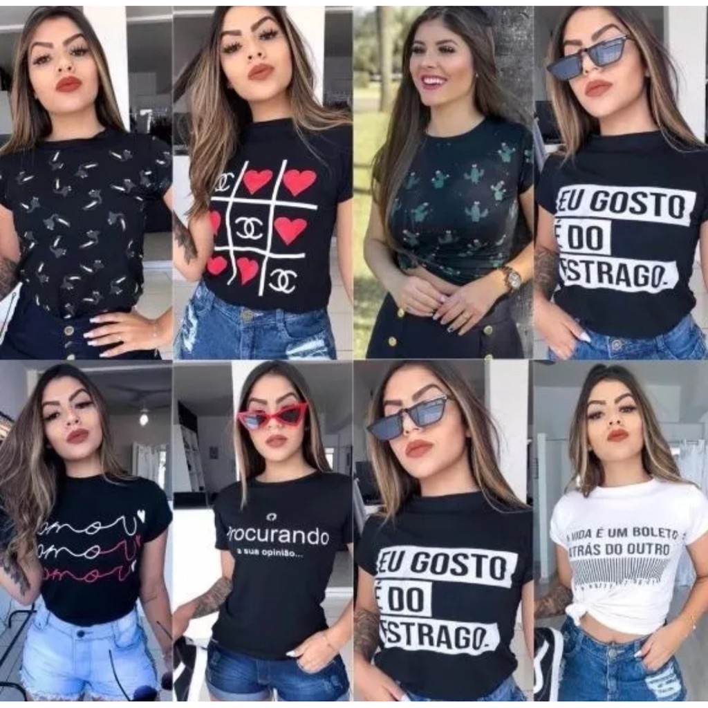 Kit C/10 T-shirts Blusa Roupas Femininas Moda Blogueira Diversas