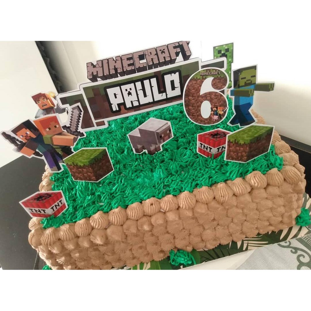 Topo Topper de Bolo Minecraft Personalizado Já no palito