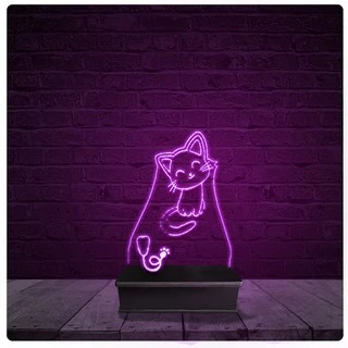 Luminária Abajur Acrílico Led - Veterinário Gato