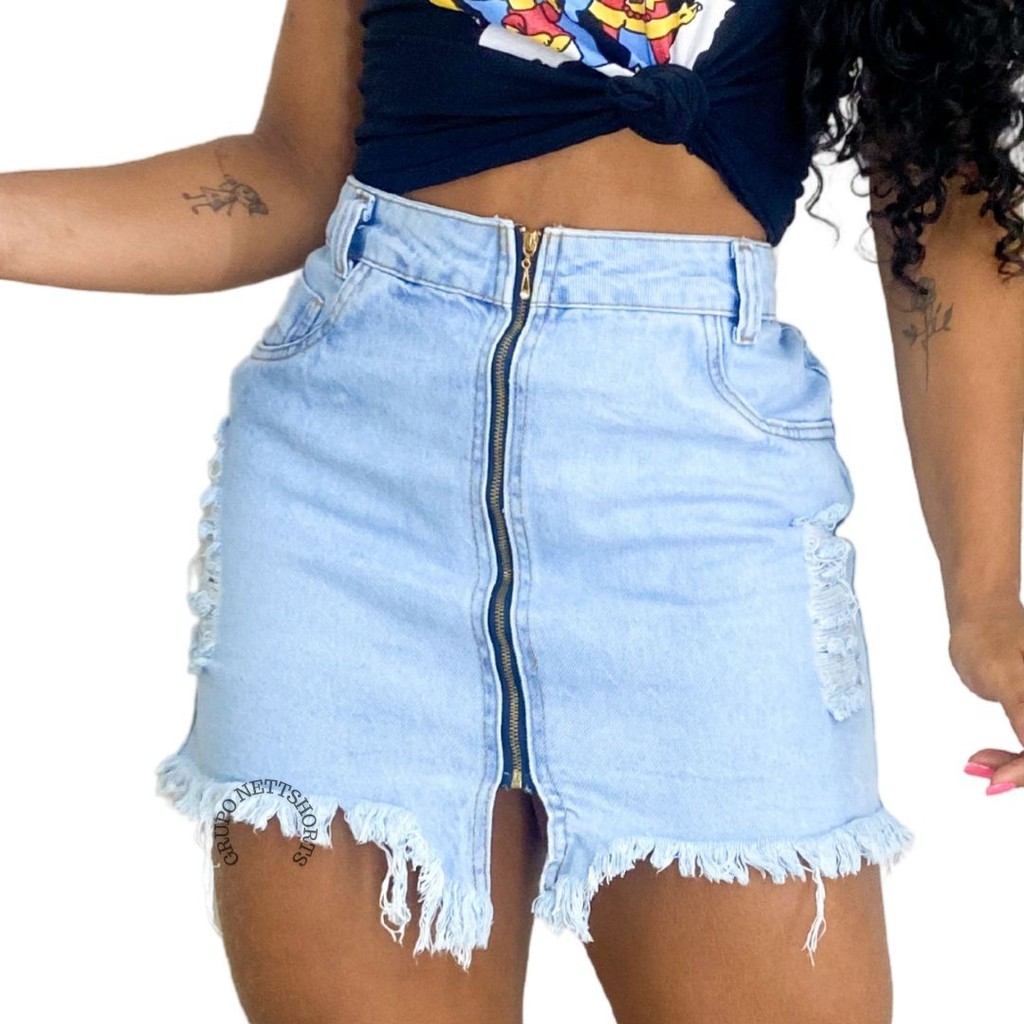 Saia jeans amarrada na hot sale cintura