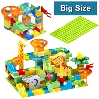 90-200Pcs DIY DUPLO Animal Mármore Corrida Bolas Labirinto Funil Slide Tamanho Grande Tijolos Blocos De Construção Brinquedos Educativos Para Crianças