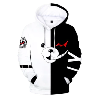 Homens Camisolas Anime Danganronpa Monokuma Hoodie Cosplay Impresso Urso Branco Preto Com Capuz Roupas Masculinas