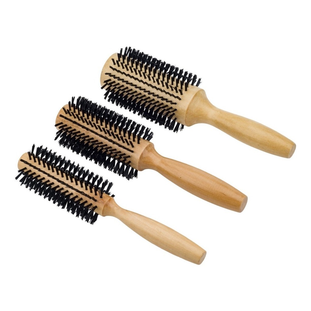 Escova De Cabelo Cabo De Madeira Kit Com 3 Unidades | Shopee Brasil