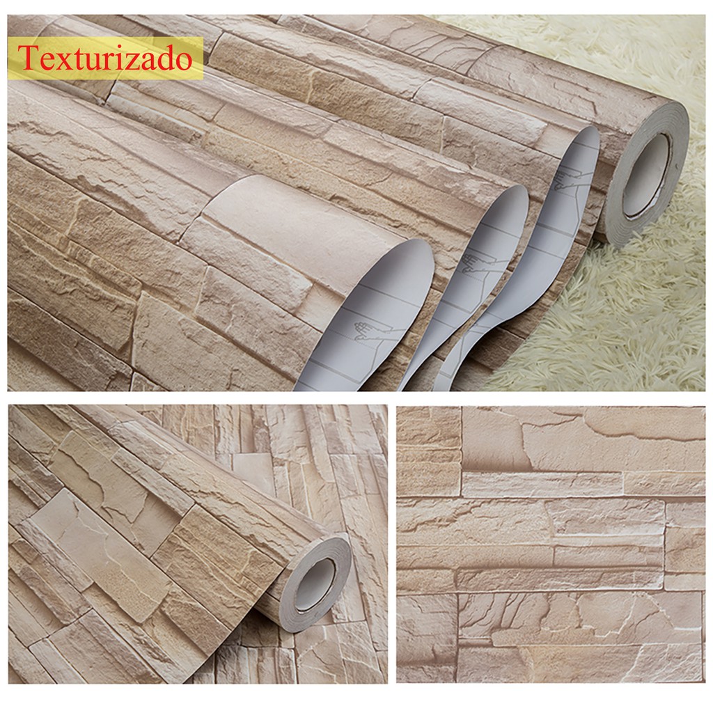 Papel De Parede Adesivo 3D Canjiquinha Bege 2mx61cm Lavável Texturizado Auto Colante Quarto Sala Imóveis