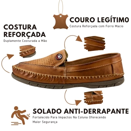 Sapato mocassim ortopédico anti stress masculino solado anti derrapante