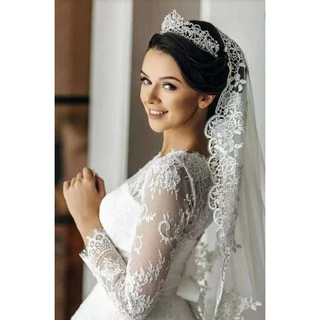 Linda Mantilha Véu LUXO para Noiva 3 Metros Renda Bordado a mão ( Tule Frances) para Casamento Pronta Entrega )