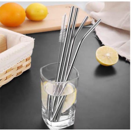 Conjunto 4 Canudos De Aço Inox Reutilizável + Limpador 21cm