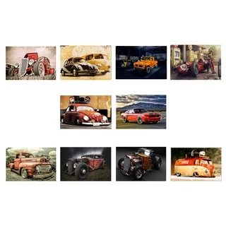 Kit 10 Quadros Decorativos Placas Tema Carro Antigos Retro