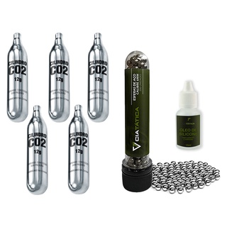 Kit 200 Esferas de Aço 6mm, 5 Cilindros Co2 12g e Óleo de Silicone
