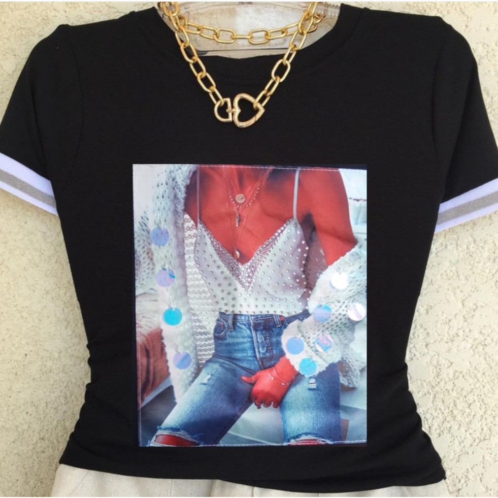 Blusa Blusinha Feminina Camiseta T-shirt de luxo manga curta em