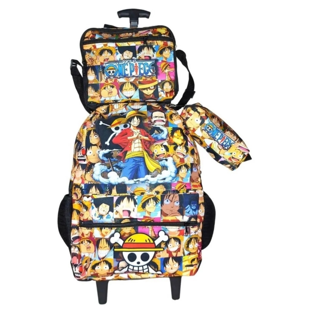 Kit mochila e estojo grande padrão escolar one piece rei dos piratas  personagem luffy desenho anime