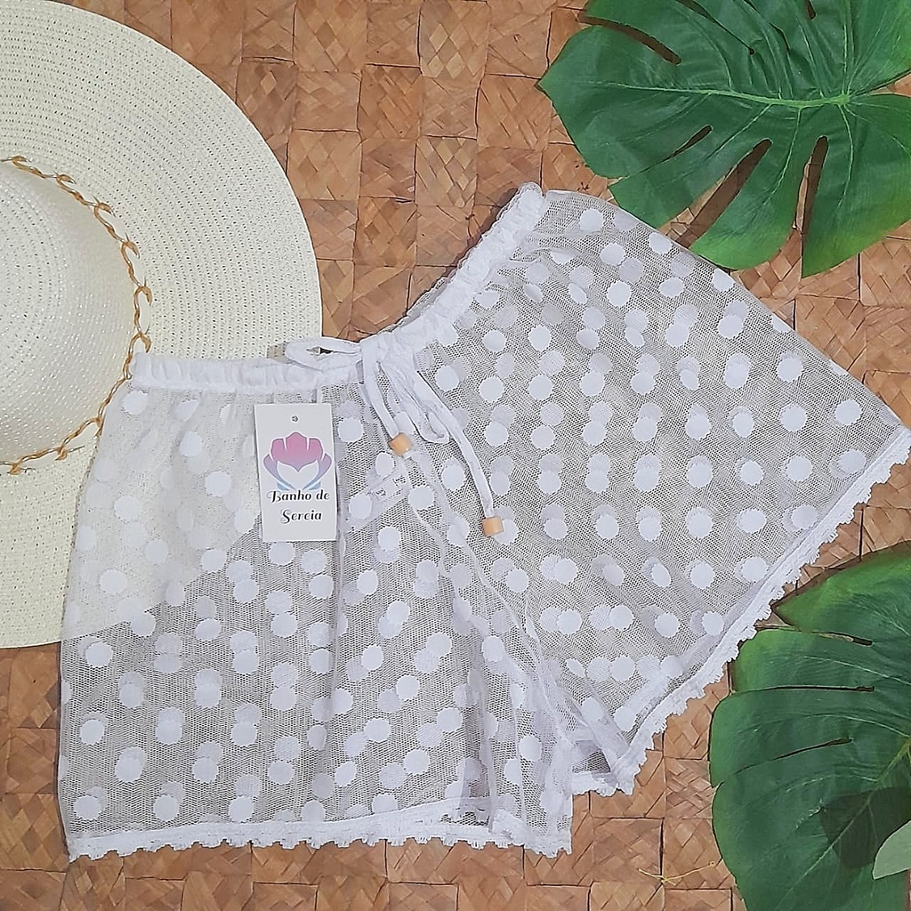Short Saída de Praia Branco curto Saída de Banho Branca Shortinho em ...