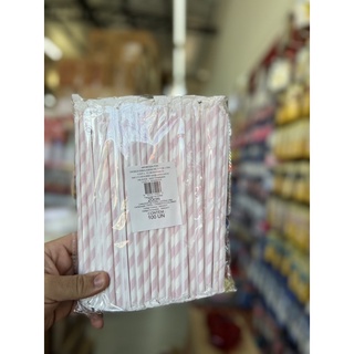 Canudo de Papel Listrado Vermelho e Branco 100unidades