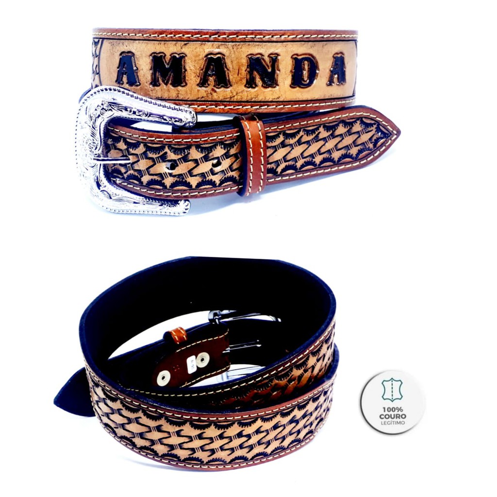 Cinto Country De Couro Unissex Personalizado Com Nome - R-95