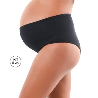 Kit 5 unidades Calcinha Gestante Ponto Certo Cintura Alta Poliamida Hot Pants