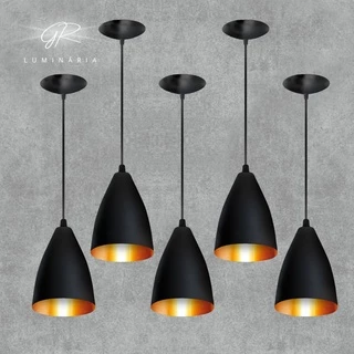kit 5 pendentes lustre vegas preto/cobre casa e decoração ideal para bancada balcão sala cozinha
