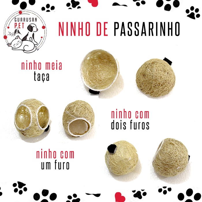 Kit 6 Ninhos Pássaro Coleiro Fibra de Coco - Ninho Bola 2 Furos 3 Furos com  Amarração