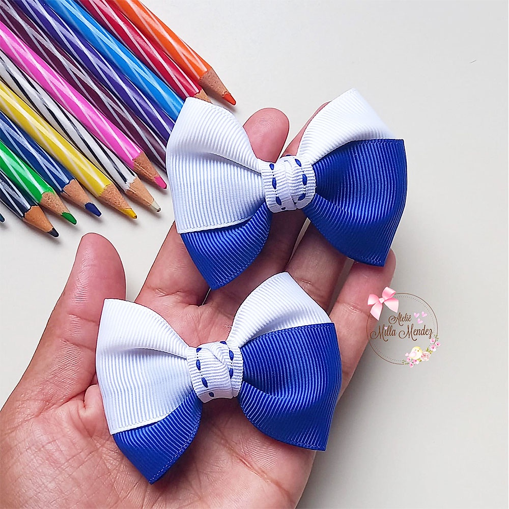 Laço de Cabelo Infantil Bico de Pato Parzinho Escolar Azul e Branco ...