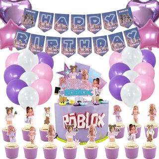 Decorações de aniversário do balão Roblox Roblox Festa de Aniversário tema  Incluem Banner Cake Topper Balões Para Crianças Festa de Aniversário  Fornece 33 Pcs