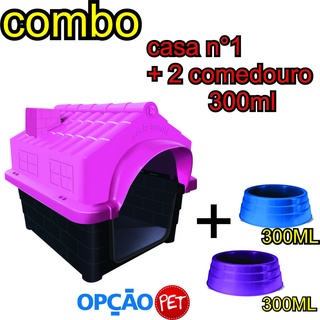 Combo Casa P/ Cachorro Home Class N°1 Rosa + 2 Comedouro 300ml Para Cachorro Opção Pet