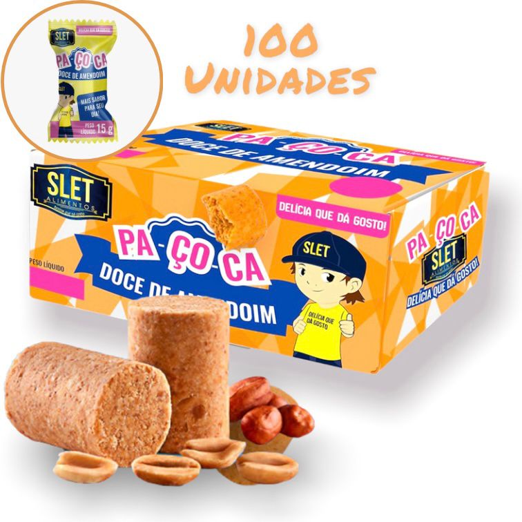 Paçoca Rolha 1,5 KG 100 Unidades - Doce de Amendoim Formato Paçoquinha - Slet Alimentos