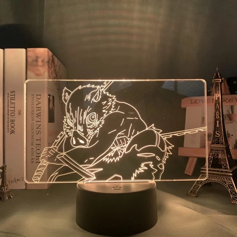 Luminária 3d Kimetsu No Yaiba Inosuke Hibira Para Decoração De Quarto Luz Noturna Presente Anime Demon Slayer Cabeceira Lâmpada