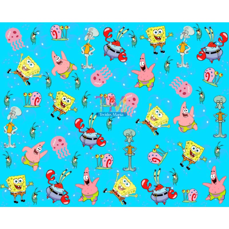 Tecido tricoline, microfibra ou gabardine estampado - Bob Esponja - 0.50 cm