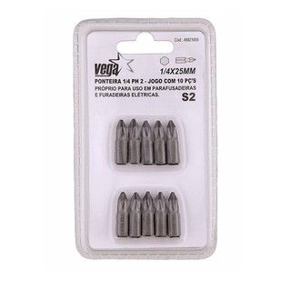 Ponteiras para Furadeira 1/4X25mm PH 2 - Jogo de Bits - Vega