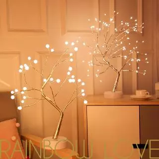 Luminária/Luz Noturna LED de Mesa Criativa de Árvore de Fio de Cobre a Pilha ou USB Decorativa de Quarto/Casa